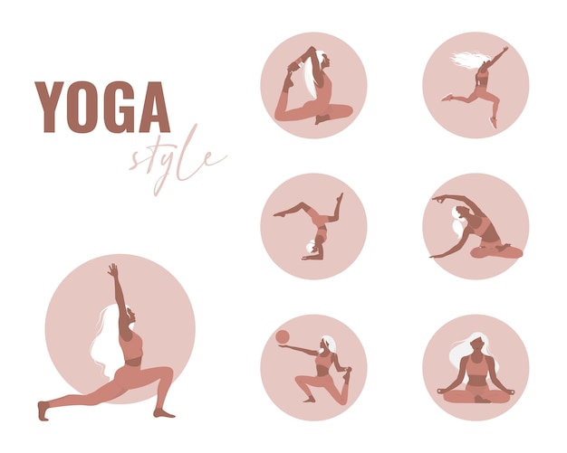 set of yoga assan with a girl Vector illustration