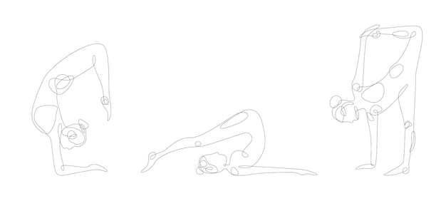 Set of yoga oneline poses Health lifestyle illustrations of black lines on white lines