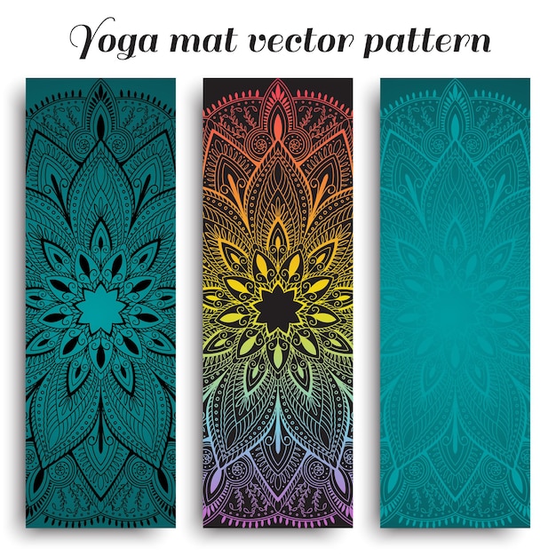 Set of yoga pilates meditation mats with hand drawn mandala pattern