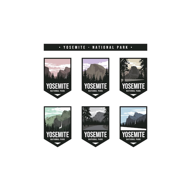 Vector set of yosemite national park logo badge emblem sticker patch vector illustration