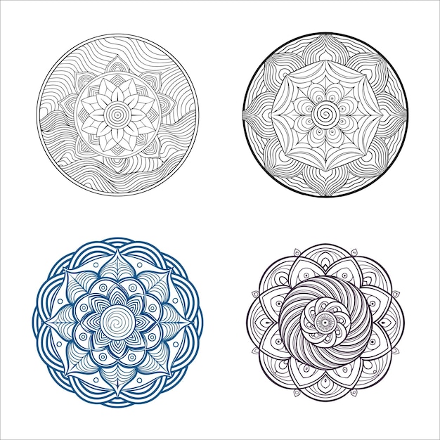 Set of ZenInspired Mandala Line Art Simple and Tranquil Designs with Flowing Lines