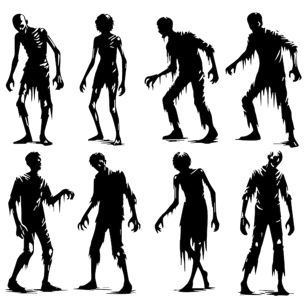 Vector set of zombie silhouettes in a simple black and white style