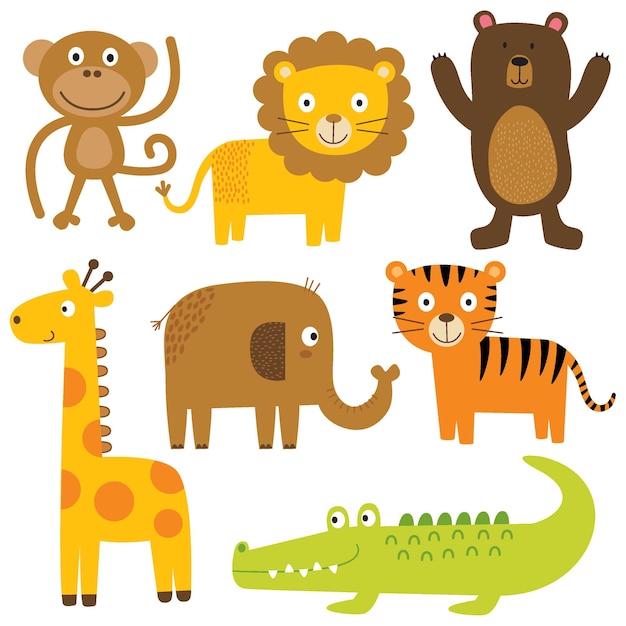 Sets  of cute animal cute cartoon character animal zoo