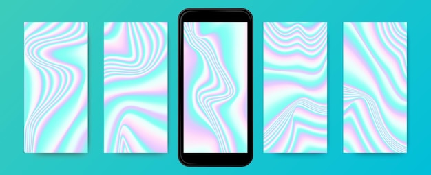 Sets of fluid holography screensavers templates for mobile