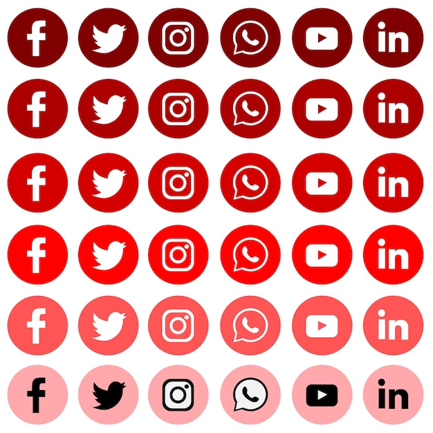 Sets of red color social media icon