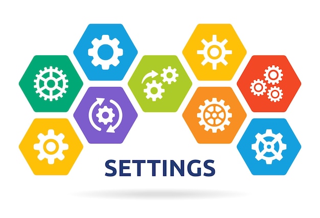 Settings gear icon symbol vector set. Colorful cogwheel illustration.