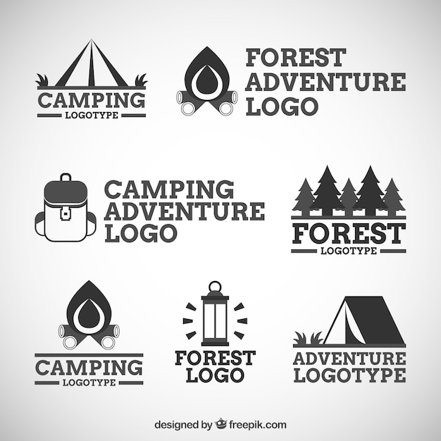 Vector seven logos of adventure and camping in the forest  