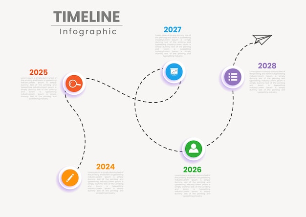 Vector seven outline circles connected by thin zigzag lines infographic timeline template