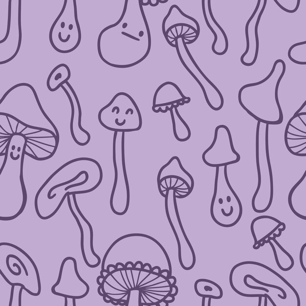 Seventies style agaric mushrooms doodle seamless pattern Perfect print for tee paper fabric textile Retro vector illustration for decor and design