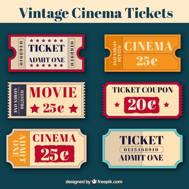 Several cinema tickets in vintage style