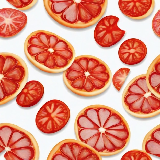 several different types of grapefruit are lined up on a white background