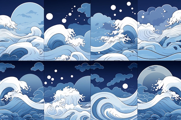 Several Images of Blue and White Waves