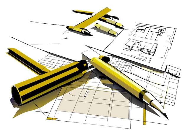 Vector several sheets of architectural plans vector illustration flat 2