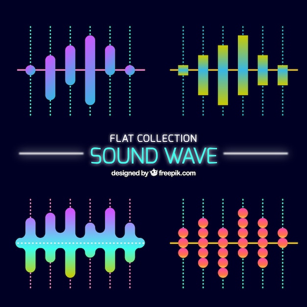 Vector several sound waves in flat design