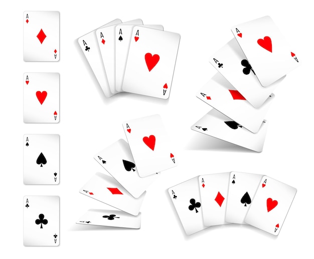 Several variants Set of four aces deck of cards for playing poker and casino Four aces