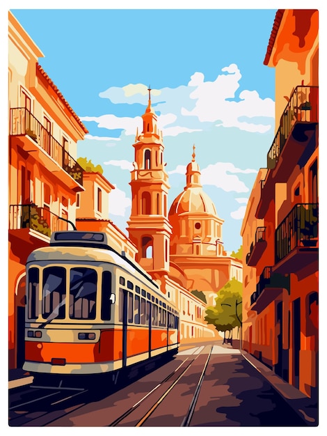 Vector seville spain vintage travel poster wall art print souvenir postcard portrait wpa illustration