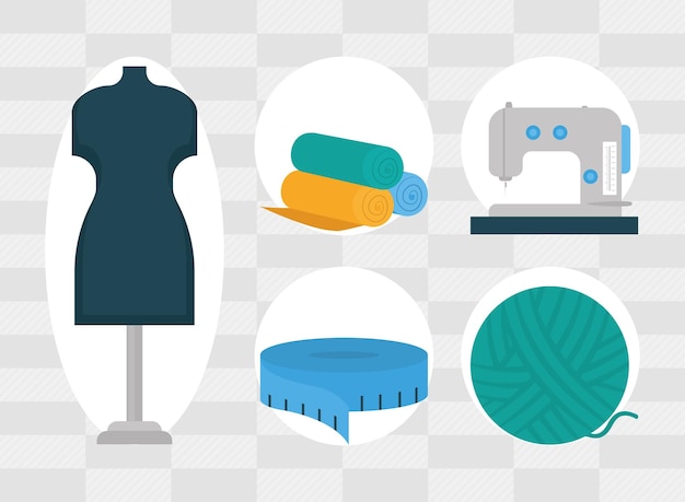 Sewing equipment icon set