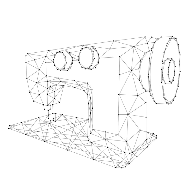 Vector sewing machine map from abstract futuristic polygonal black lines and dots. vector illustration.