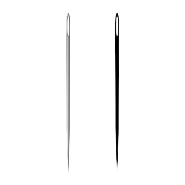 Sewing needle with and black needle icon silhouette isolated on white background. Vector illustration