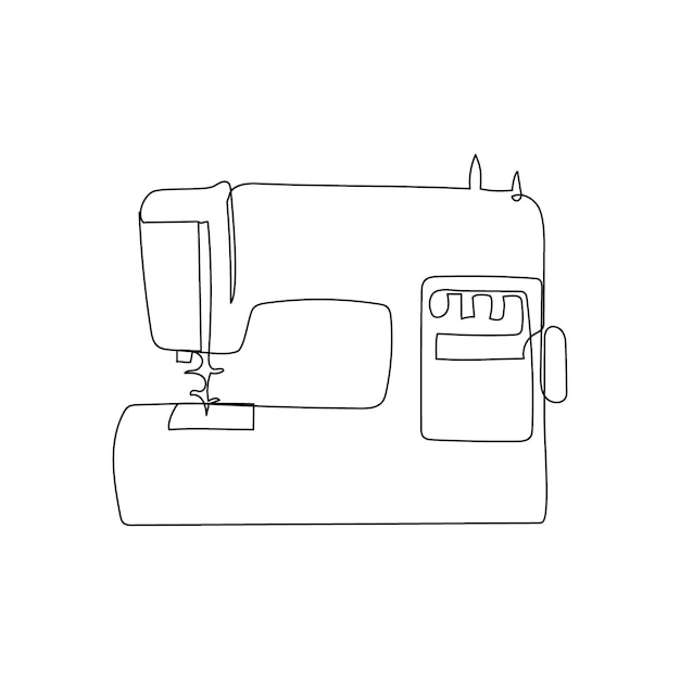 Sewing overlock machine continuous line drawing. One line art of home appliance, sewing, atelier, embroidery, overlock, stitch. Hand drawn vector illustration.