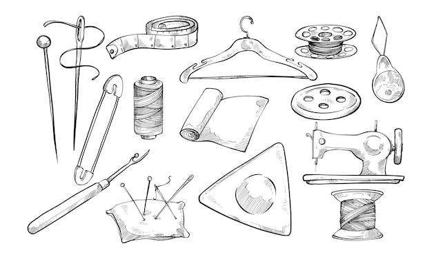 sewing tools handdrawn collection