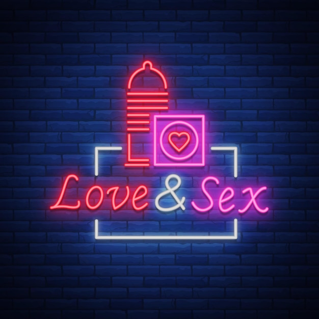 Sex shop is a neon sign logo vector illustration love sex bright neon sign luminous banner nightly b