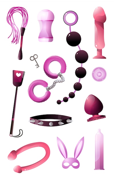 Sextoys set for BDSM and incising pleasure  on white background