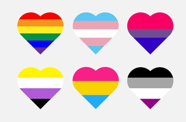 Sexual identity flags in heart shape Vector illustration isolated on white background