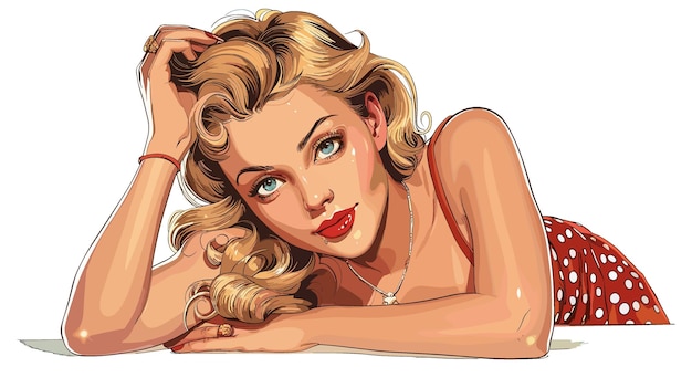 Vector sexy blonde woman in red swimsuit pop art retro vector illustration