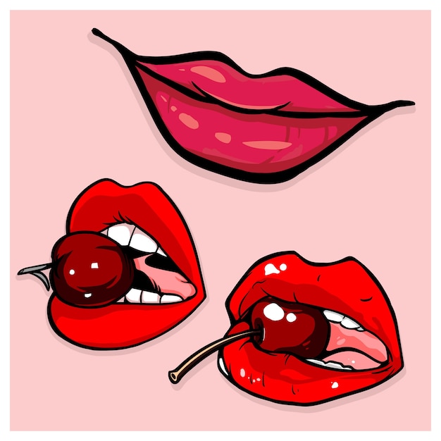 Sexy lips bite cherry