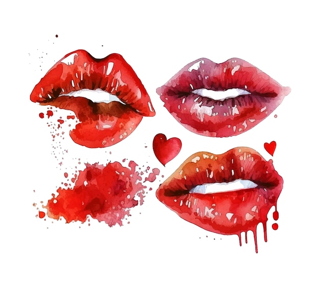 Sexy lips print graphic Sexy lips vector colorful watercolor glamour fashion beauty women Red female lips Fashion Woman