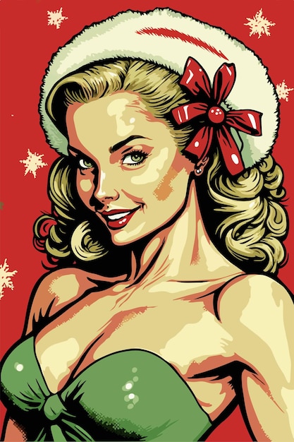 Sexy Pop art Santa girl. Pin up Santa girl.Vector illustration for a card or poster