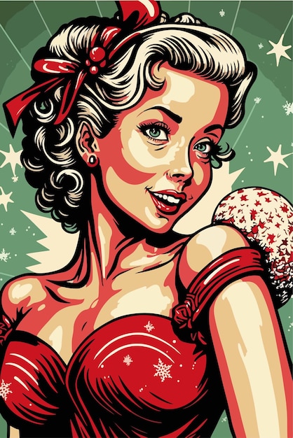 Sexy Pop art Santa girl. Pin up Santa girl.Vector illustration for a card or poster