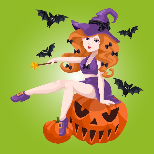 Sexy Witch Sit on Pumpkin