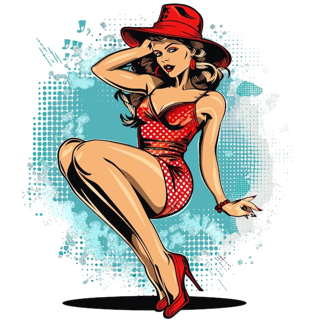 Vector sexy woman in red swimsuit and hat vector illustration