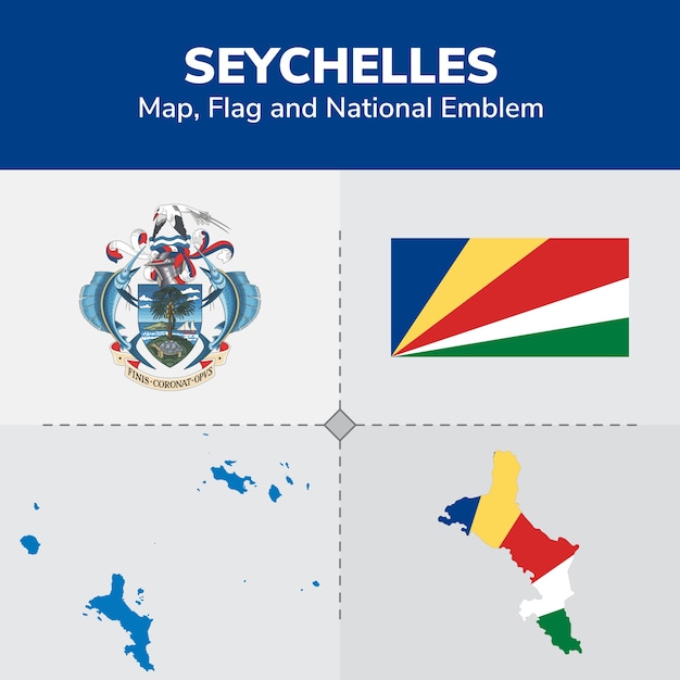 Seychelles Map, Flag and National Emblem 