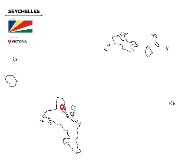 Seychelles political map with capital city Victoria national flag and borders african country