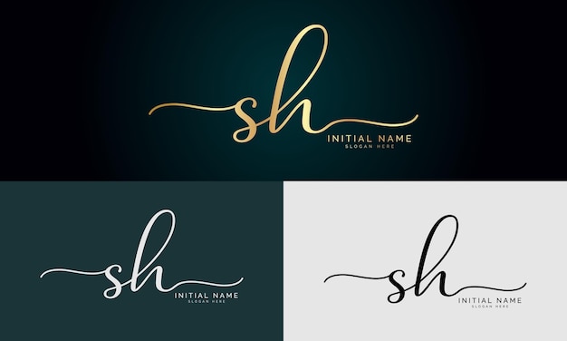 Vector sh initial handwriting signature logo design