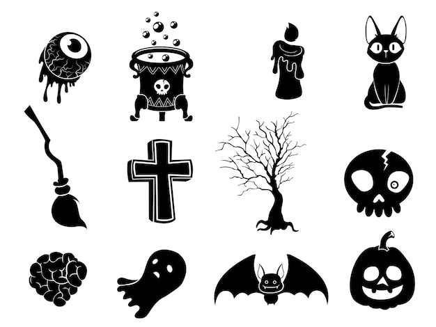 The shadow Collection of halloween silhouettes icon and characte. The website in the Halloween festival. Vector clipart illustration isolated on white background