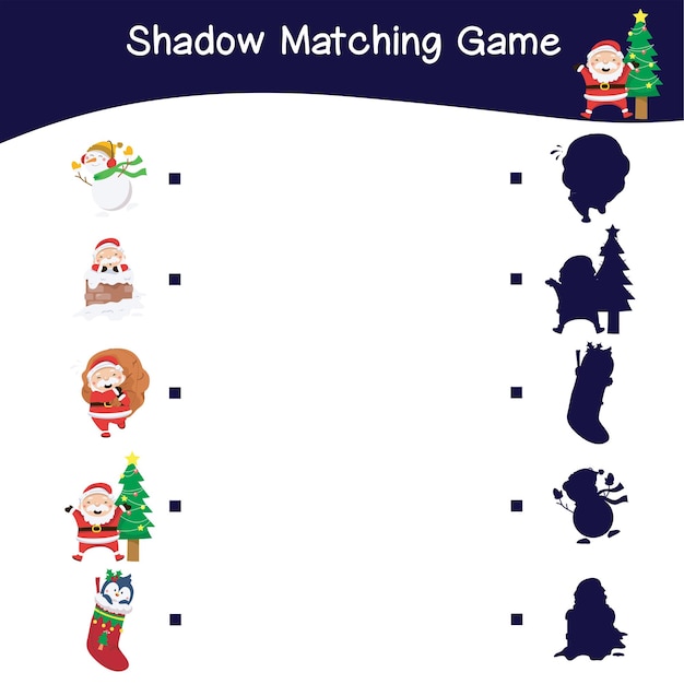 Shadow matching game worksheet Educational printable worksheet for children with Christmas theme.