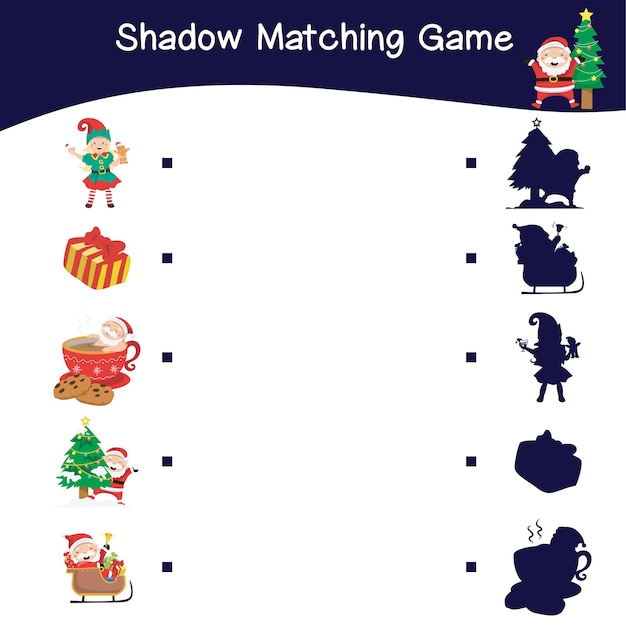 Shadow matching game worksheet Educational printable worksheet for children with Christmas theme.