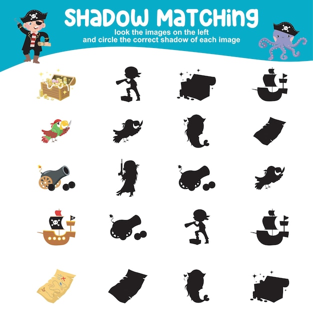 Shadow matching worksheet for children Find the correct shadow Printable activity page for kids