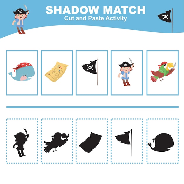 Shadow matching worksheet for children Find the correct shadow Printable activity page for kids