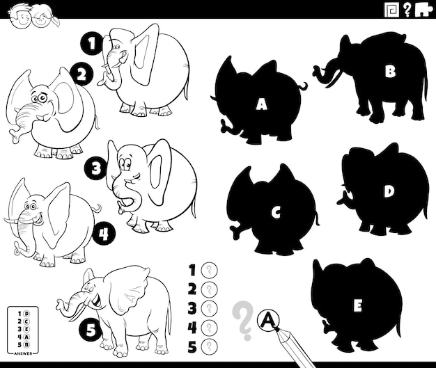 shadows game with cartoon elephants coloring page