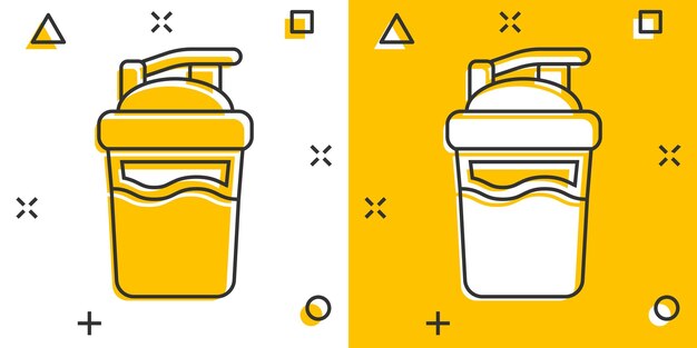 Shaker icon in comic style Sport bottle vector cartoon illustration on white isolated background Fitness container business concept splash effect