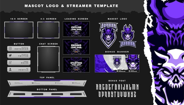 shaman mascot logo and twitch overlay template