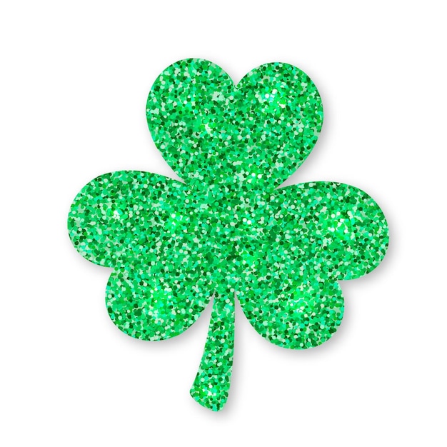 Shamrock clover leaf made of green glitter isolated on white Saint Patricks day symbol Vector template for St Patrick party invitation banner poster greeting card flyer sticker postcard