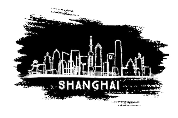 Shanghai China City Skyline Silhouette Hand Drawn Sketch