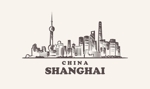 Shanghai cityscape sketch hand drawn china   illustration