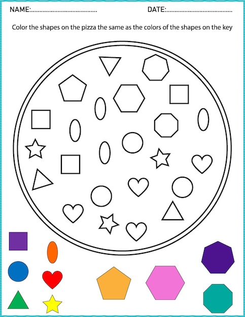 Shape Pizza Coloring Activity Worksheet for kindergarten